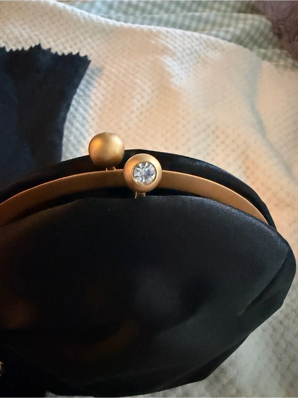 Vintage Chanel Black Jeweled Satin Round Evening Bag